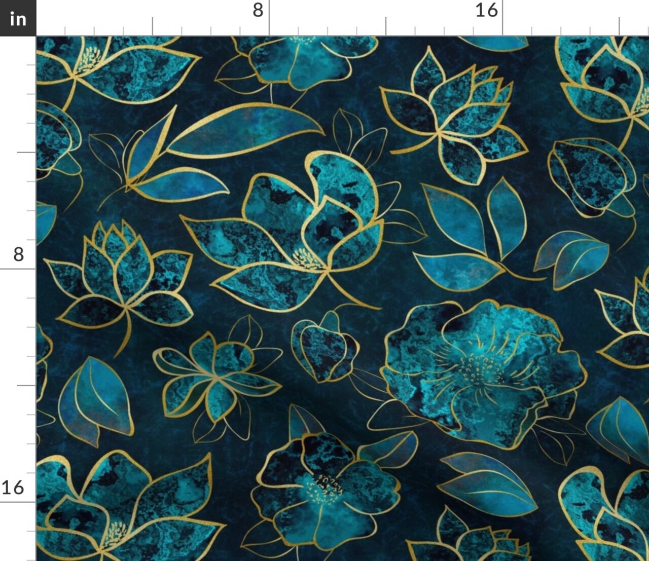 Turquoise Blossom Floral Aqua Teal Elegance Fancy Botanical Large Scale Custom Printed Fabric by Spoonflower Various Fabrics by the Yard or Fat Quarter